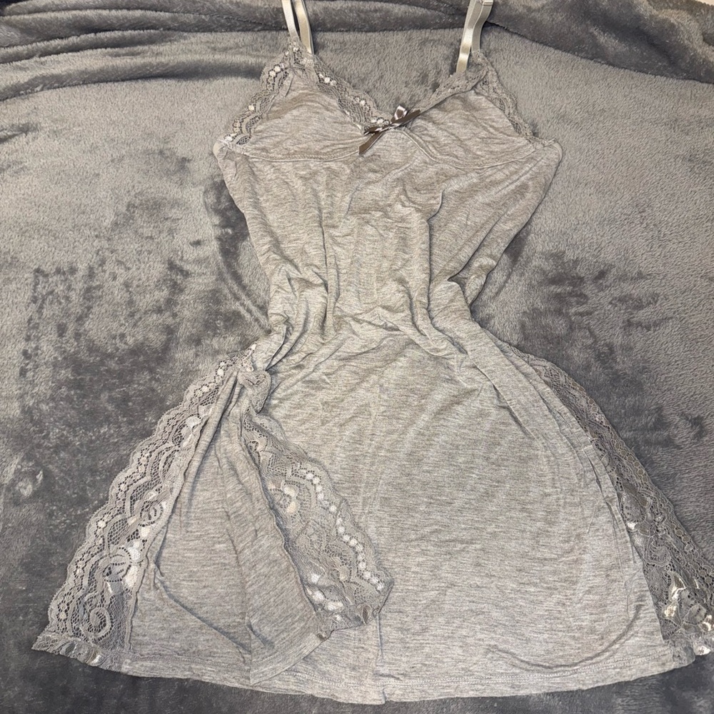 Gray Lace Trim Nightgown
